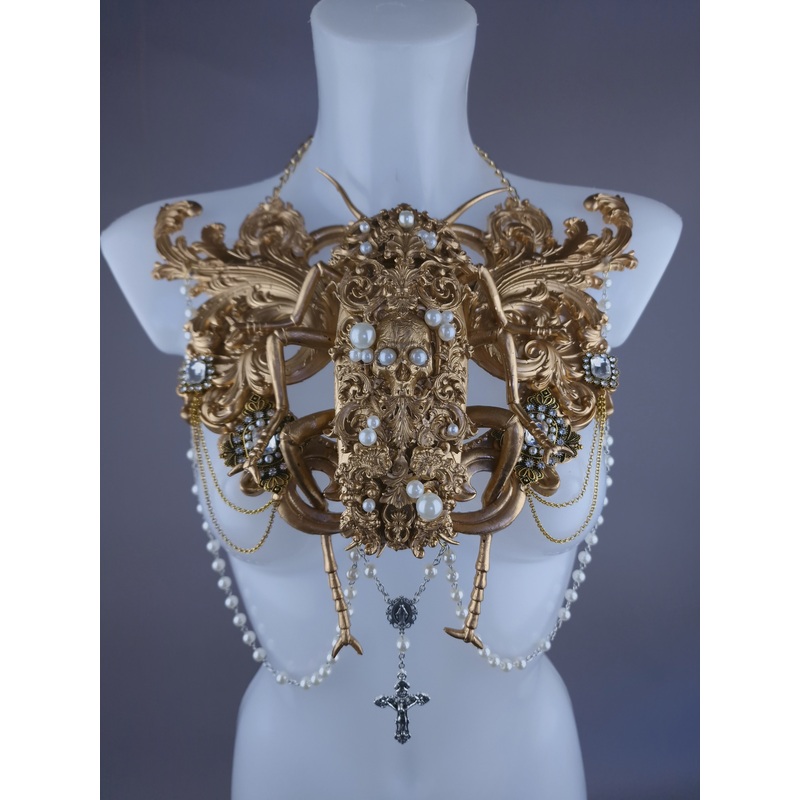 Demonique Gold Filigree Cockroach & Pearl Body Jewellery Harness