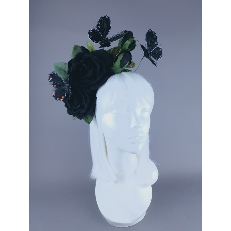 Devaki Black Rose & Butterfly Flower Headdress