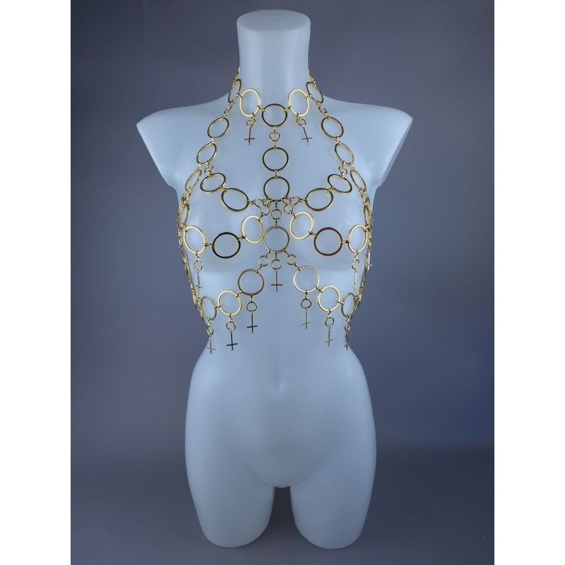 Fiend Gold Ring & Upside Down Crosses Jewellery Harness