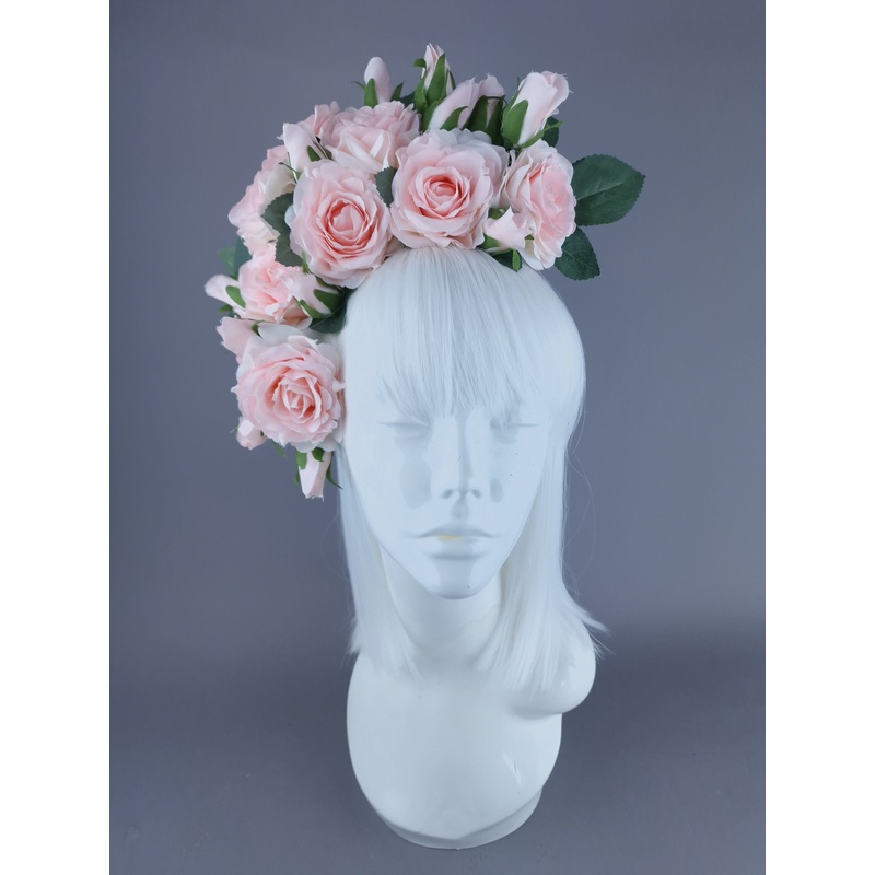 Ida Pastel Pink Rose & Rosebud Flower Headdress