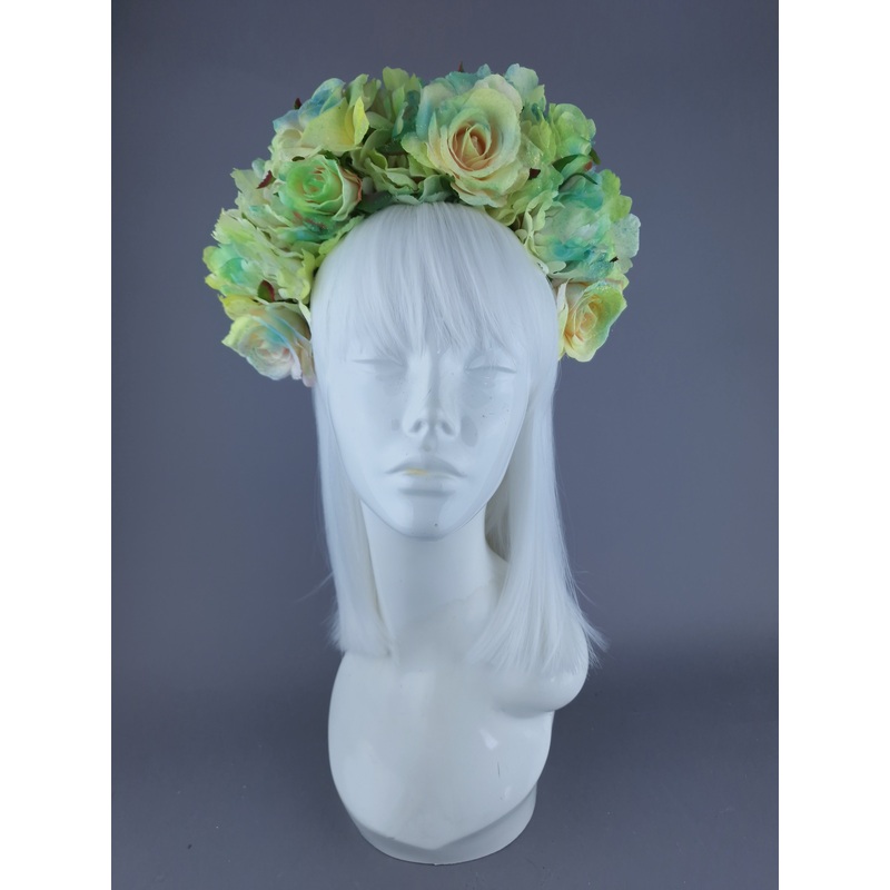 Lime Green Rose & Flower Headdress & Neckpiece