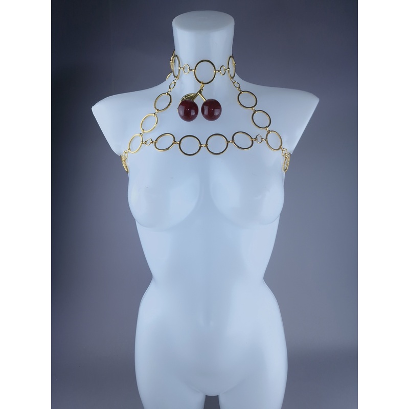 Pop my Cherry Unisex Gold Ring & Cherry Jewellery Harness