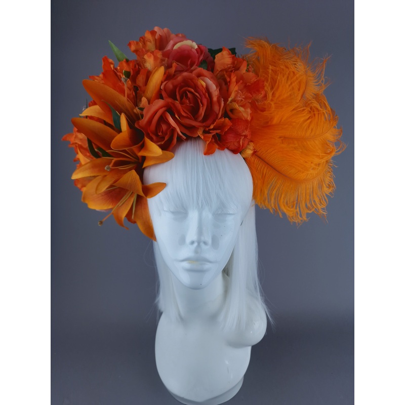 Rise Orange Flower & Feather Headdress