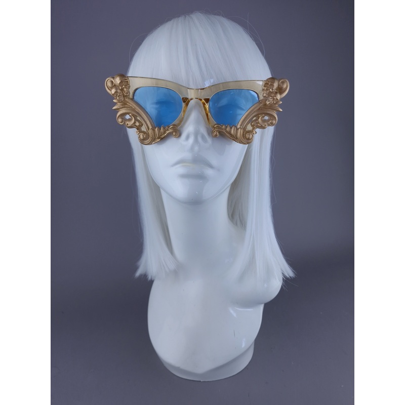 SAMPLE! Gold & Blue Cateye Sunglasses