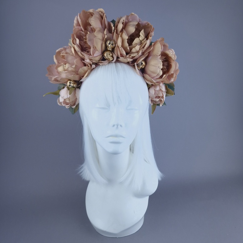Sunset Dusky Pink/Gold Rose Flower Headdress & Skulls