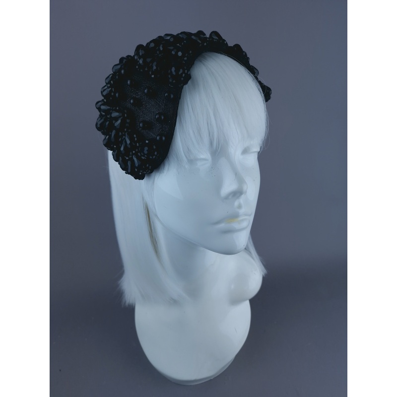 Tempt Black Bead Vintage Style Fascinator Hat