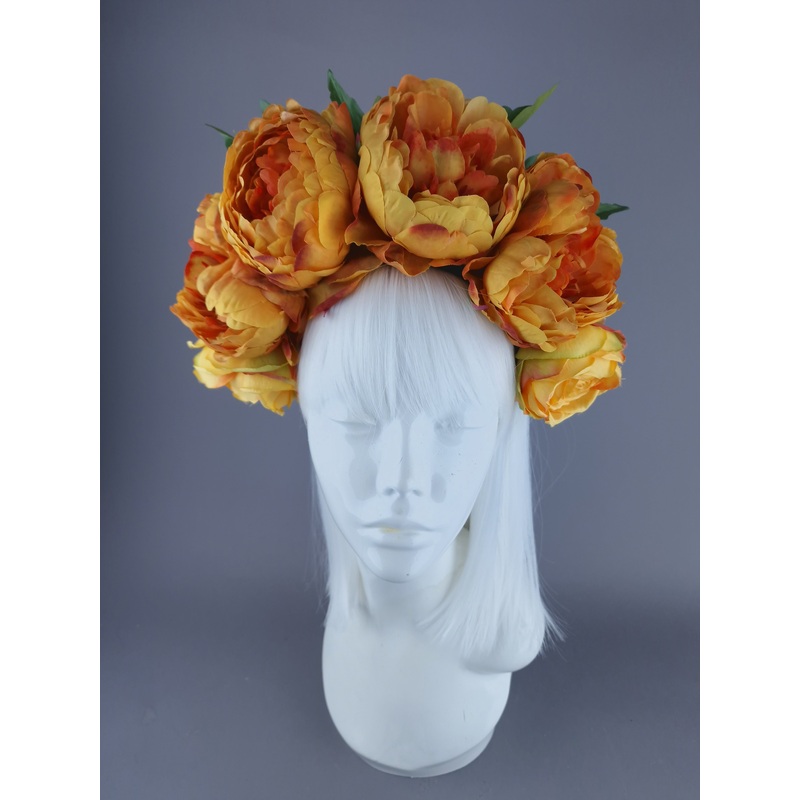 Vibe Orange Peony Flower Headdress & Neckpiece
