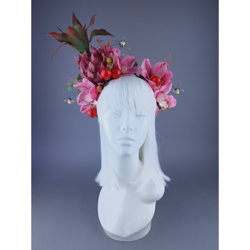 Alohi Pink Pineapple, Flower & Bees Headdress