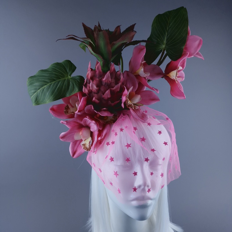 Anona Pink Pineapple, Orchid & Star Veil Headdress