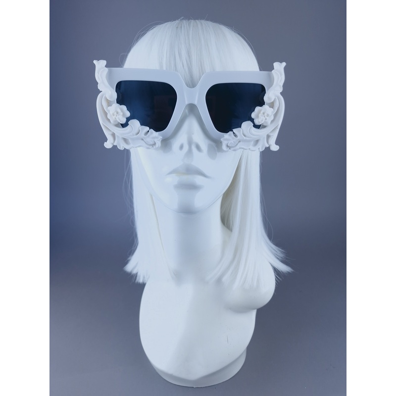 Cain White Square Filigree & Skull Unisex Sunglasses