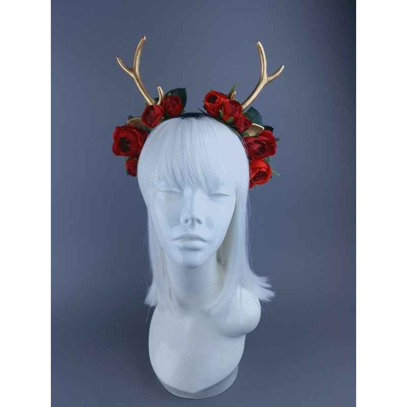 Deer Antler & Roses Xmas Headdress