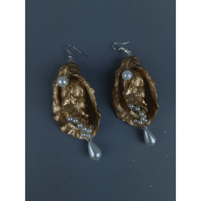 Gold & Pearl Oyster Earrings Jewellery