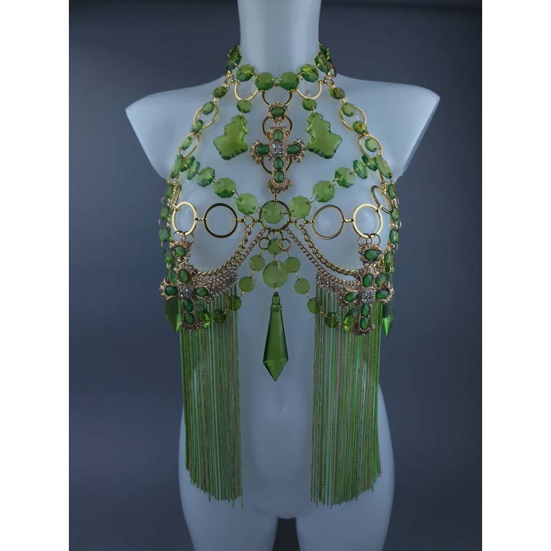 Limelight Green & Gold Jewel & Chain Harness