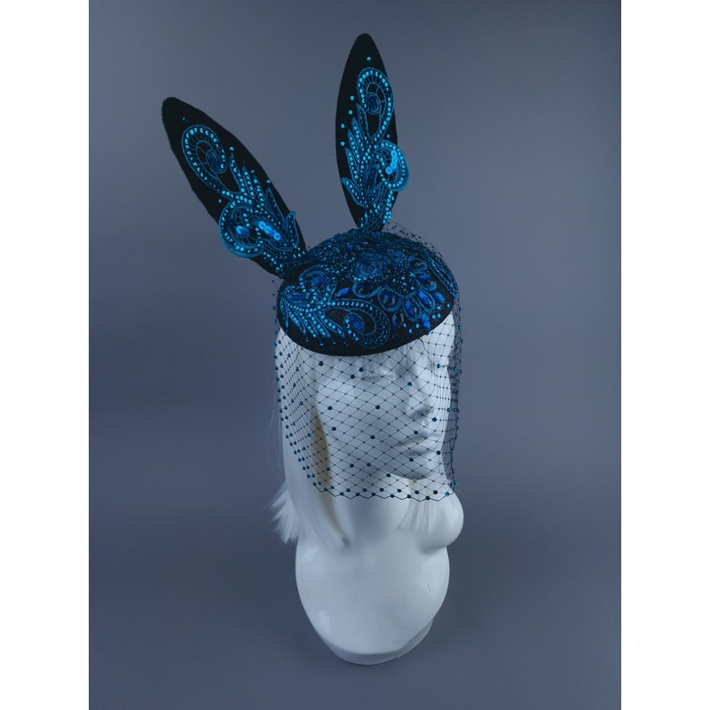 Luhlaza Blue Lace Bunny Rabbit Ear Fascinator Hat