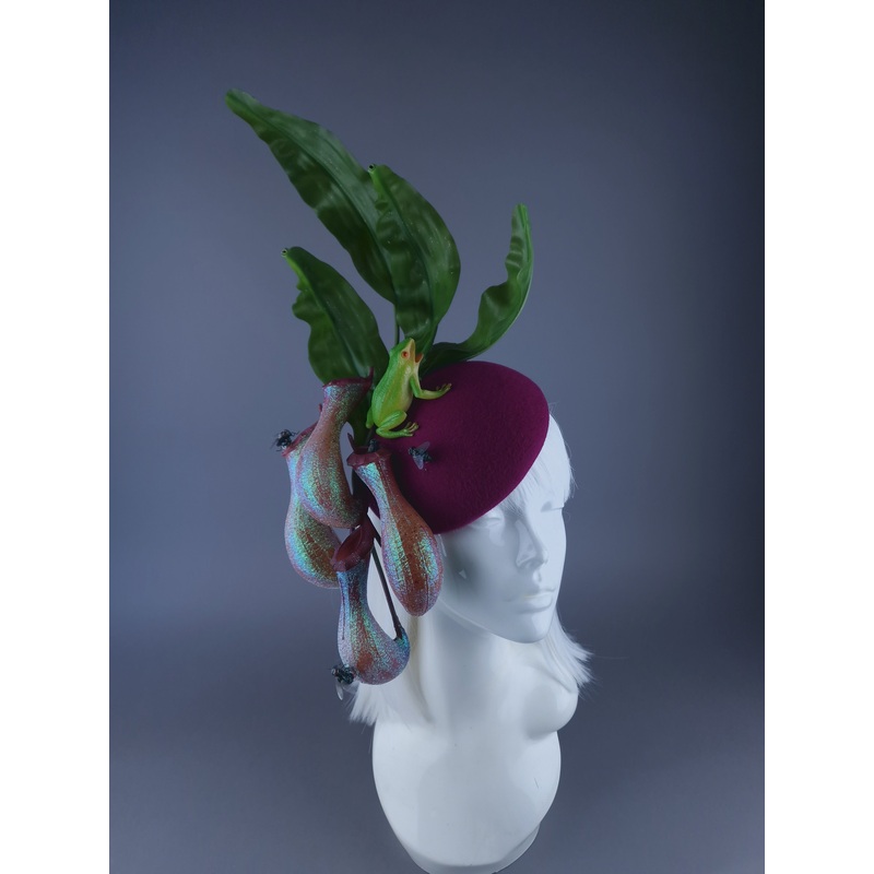 Lure Carnivorous Plant, Flies & Frog Fascinator Hat