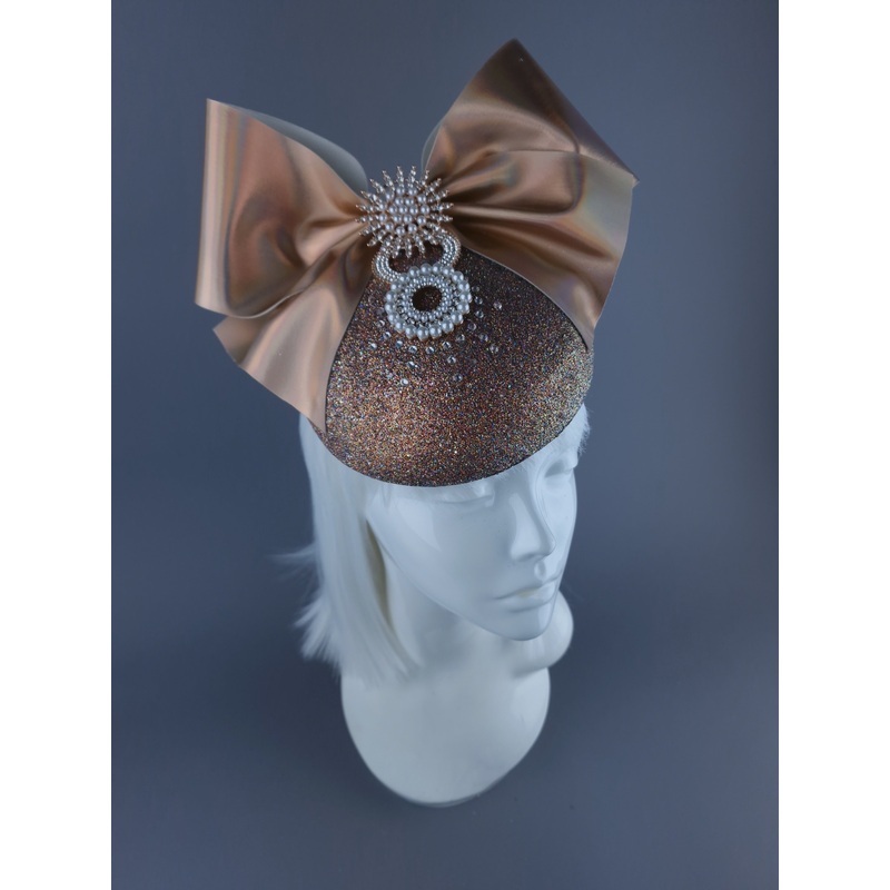 Nova Godina Iridescent Gold Jewel Bow Fascinator Hat
