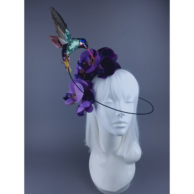 Whir Hummingbird & Purple Orchid Headdress