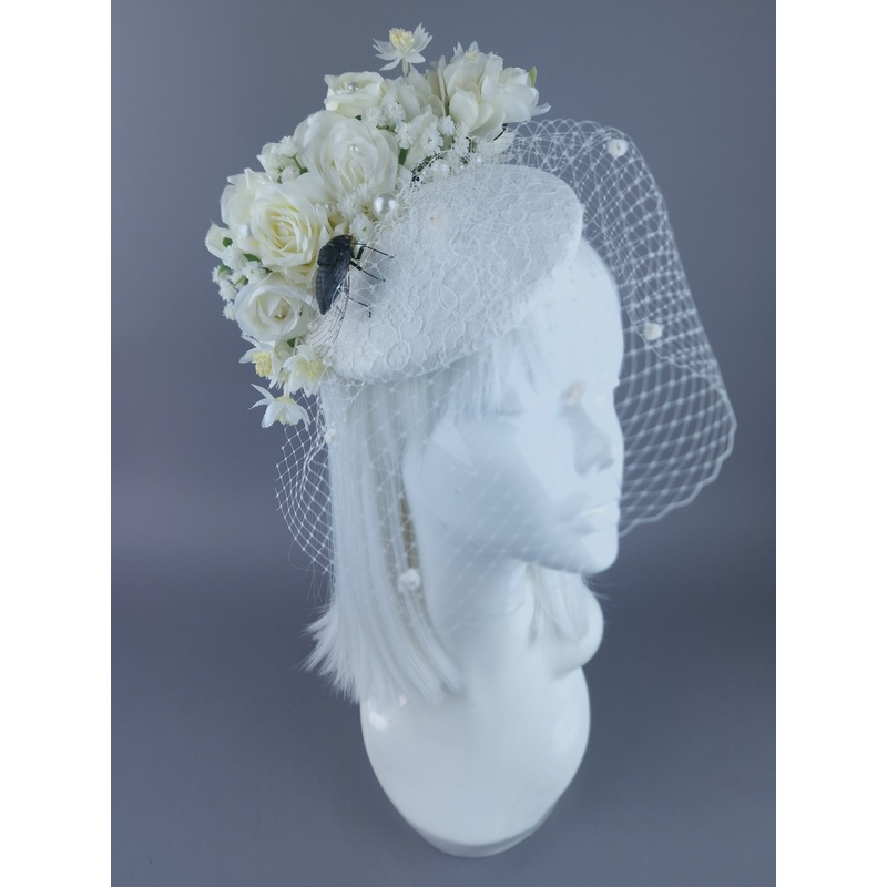 Aoife Bespoke Ivory Vintage Inspired Veiled Bridal Fascinator