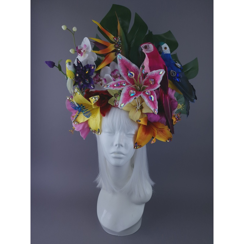 Bespoke Tropical Flower & Parrot Jewel Headdress
