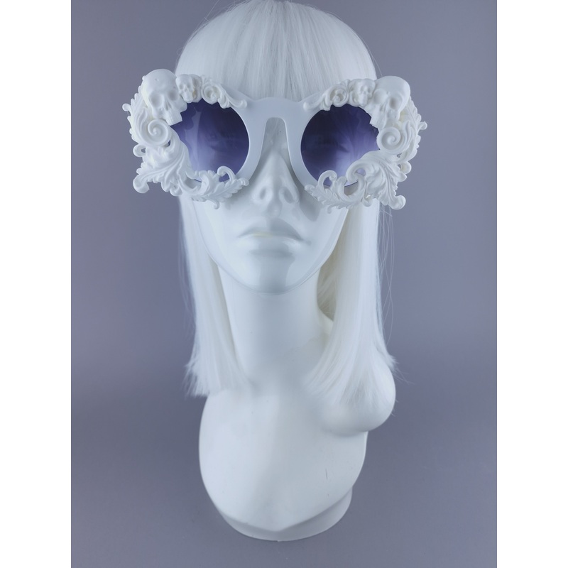 Cruella White Filigree & Skull Baroque Sunglasses