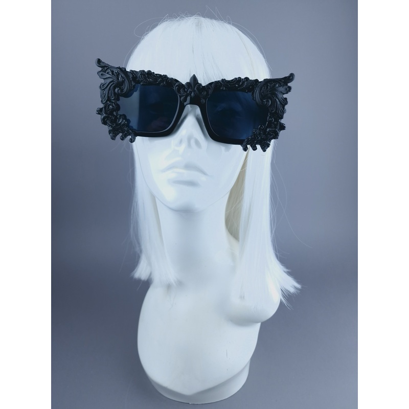 Dabria Unisex Black Filigree Ornate Sunglasses