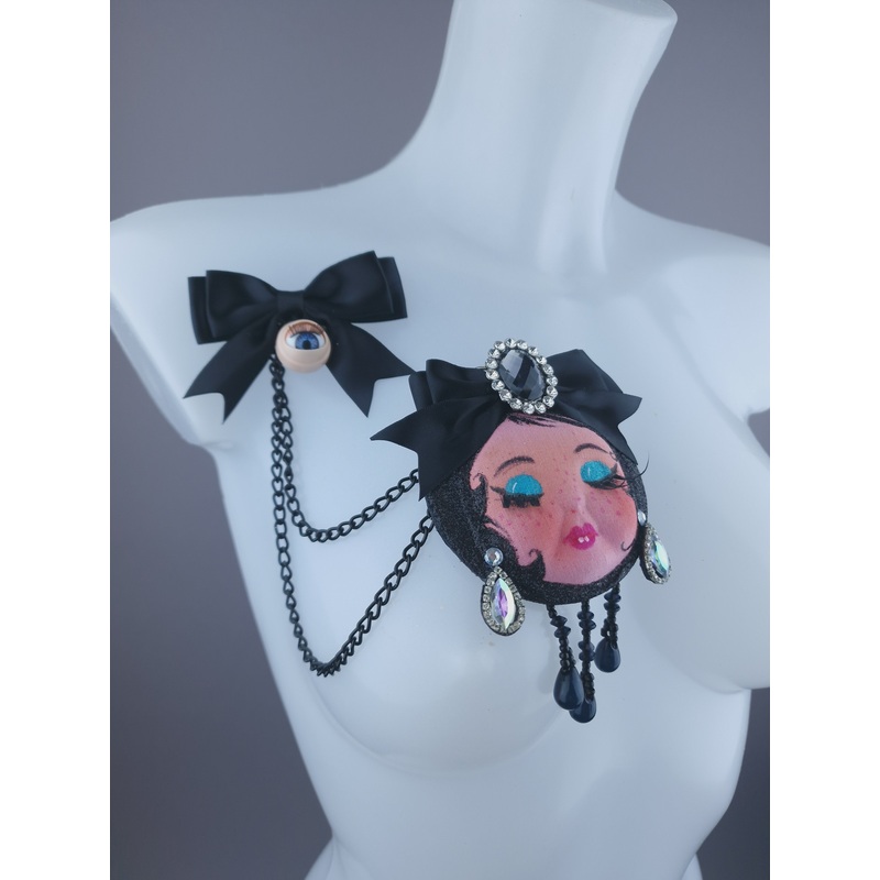 Dollface & Blinking Eye Necklace Brooch Jewellery