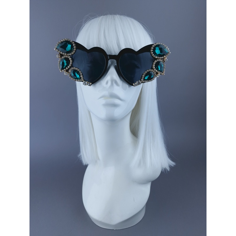 Dramatique Green Jewel Heart Shaped Sunglasses