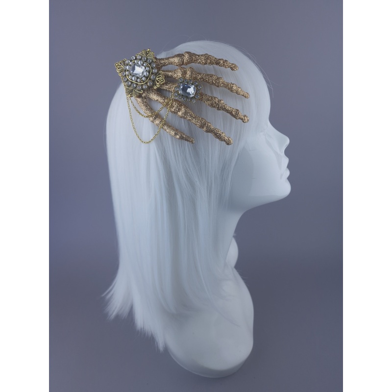 Dust to Dust Jewelled Glitter Skeleton Hand Mini Headpiece