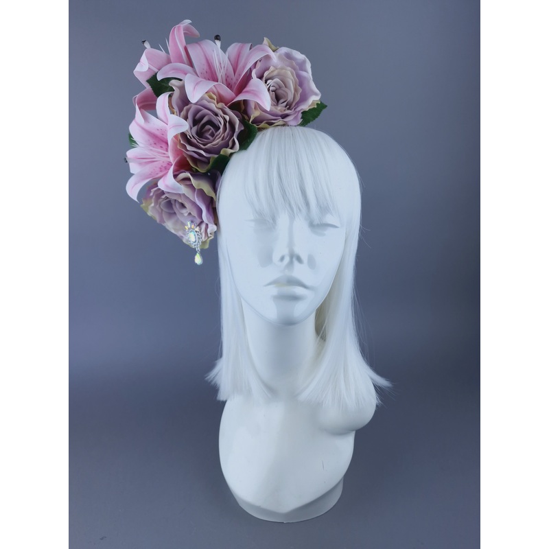 Kailea Pastel Pink Purple Flower Jewel Headdress