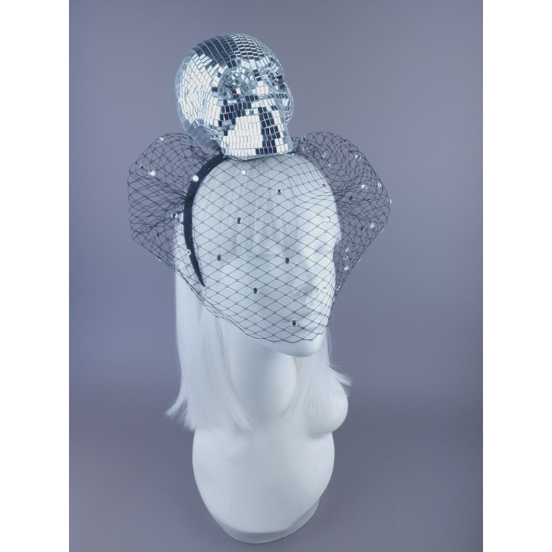 Last Dance Mirror Ball Skull Veil Headdress
