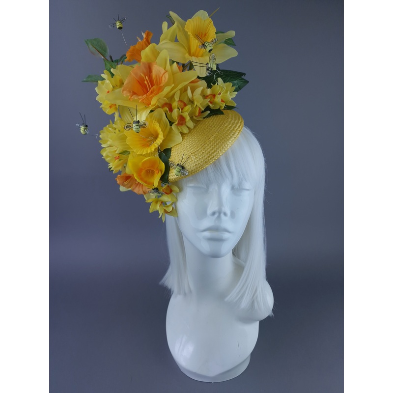 Liriope Yellow Daffodilds & Bees Fascinator Hat