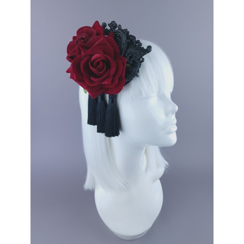 Lola Red Rose, Filigree & Tassle Mini Fascinator