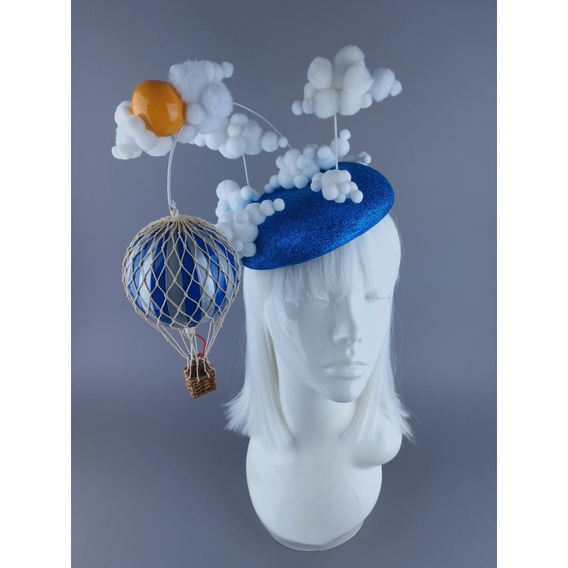 Love is in the Air Blue Heart Hot Air Balloon Fascinator Hat