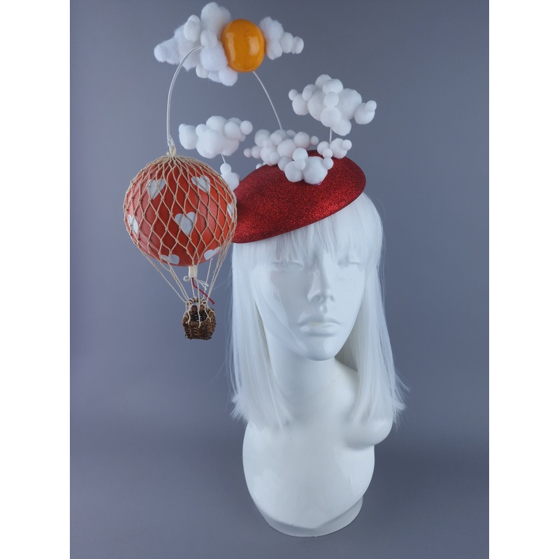 Love is in the Air Red Heart Hot Air Balloon Fascinator Hat
