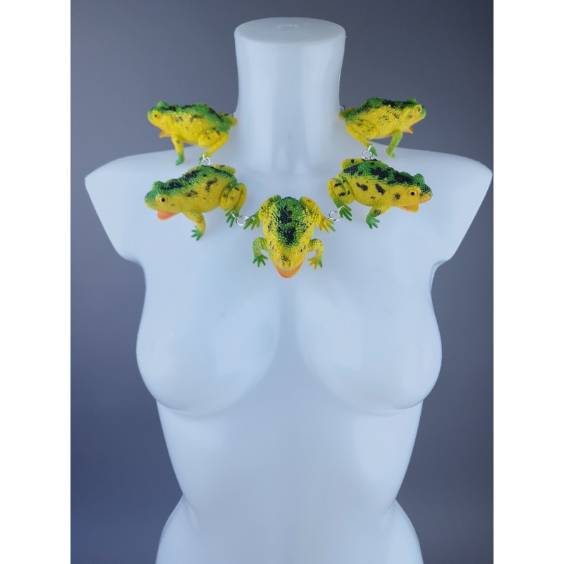 Ribbit Large Green Yellow Frog Neckpiece