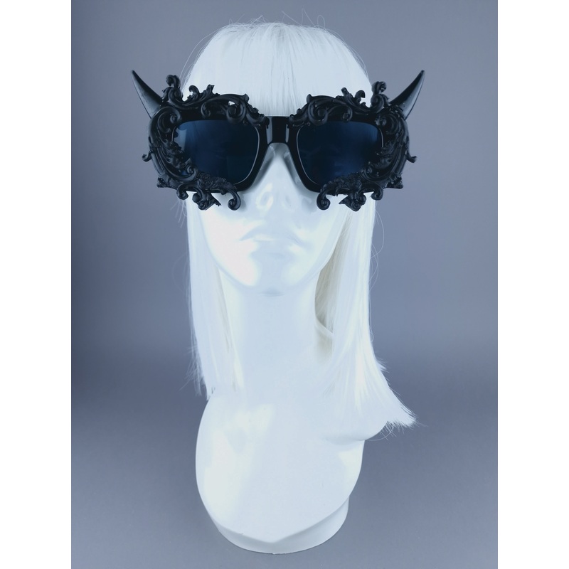 Superbeast Unisex Black Filigree Ornate Devil Horn Sunglasses
