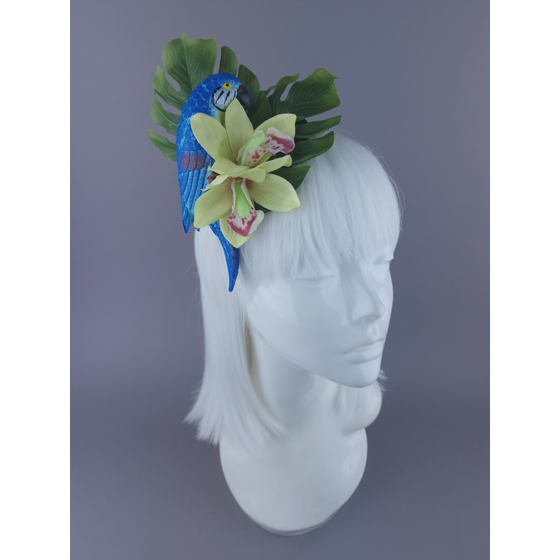 Tropic Blue Parrot & Orchid Mini Fascinator
