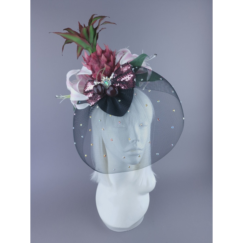 Tuti Pink Pineapple Flower Veil Fascinator