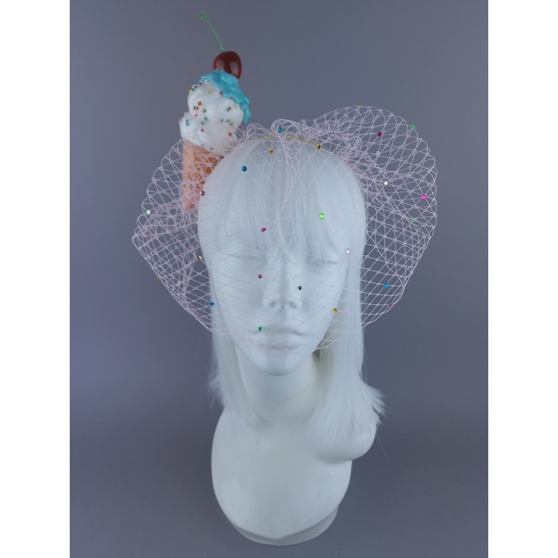 Vanilla Glittery Ice cream Veil headpiece