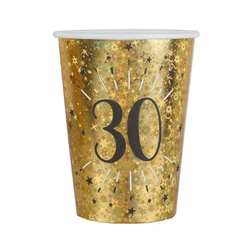 30th Birthday Black & Gold Sparkle Cups (x10)
