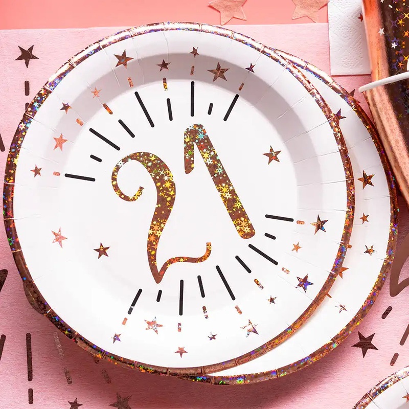 21st Birthday Rose Gold Paper Plates (x10)