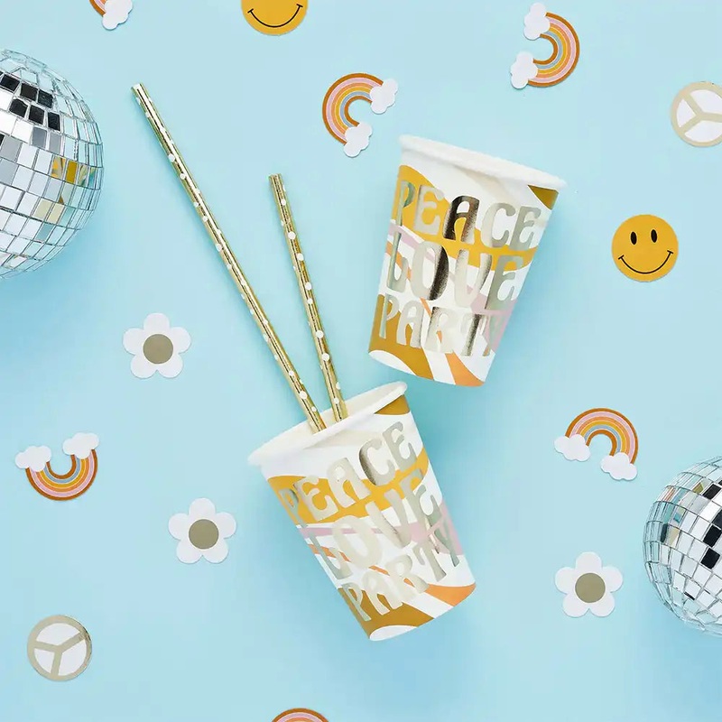 Peace Love Party Paper Cups (x8)
