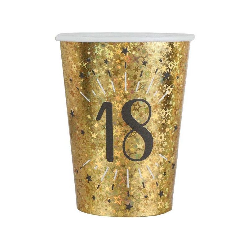 18th Birthday Black & Gold Sparkle Cups (x10)