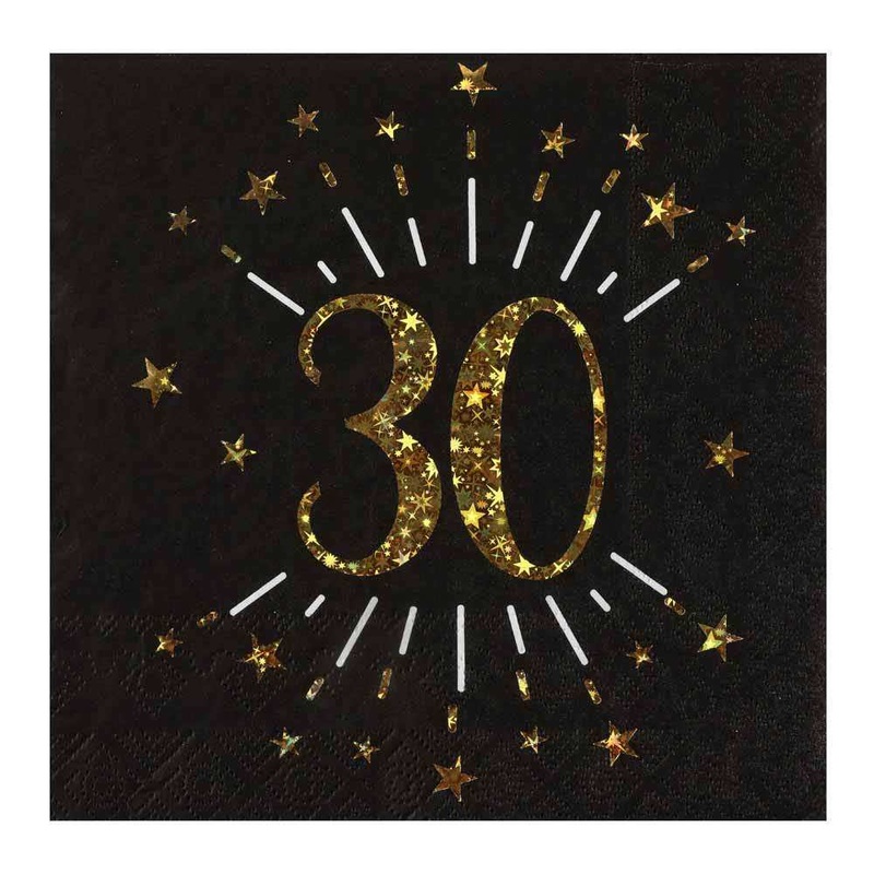 30th Birthday Black & Gold Sparkle Napkins (x10)