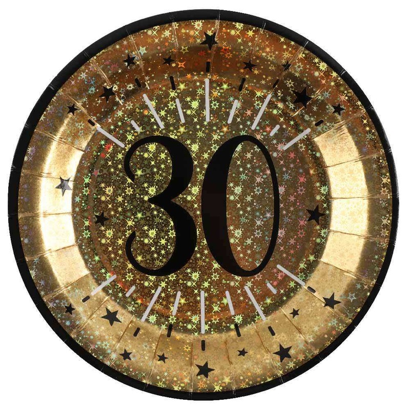 30th Birthday Black & Gold Sparkle Plates (x10)