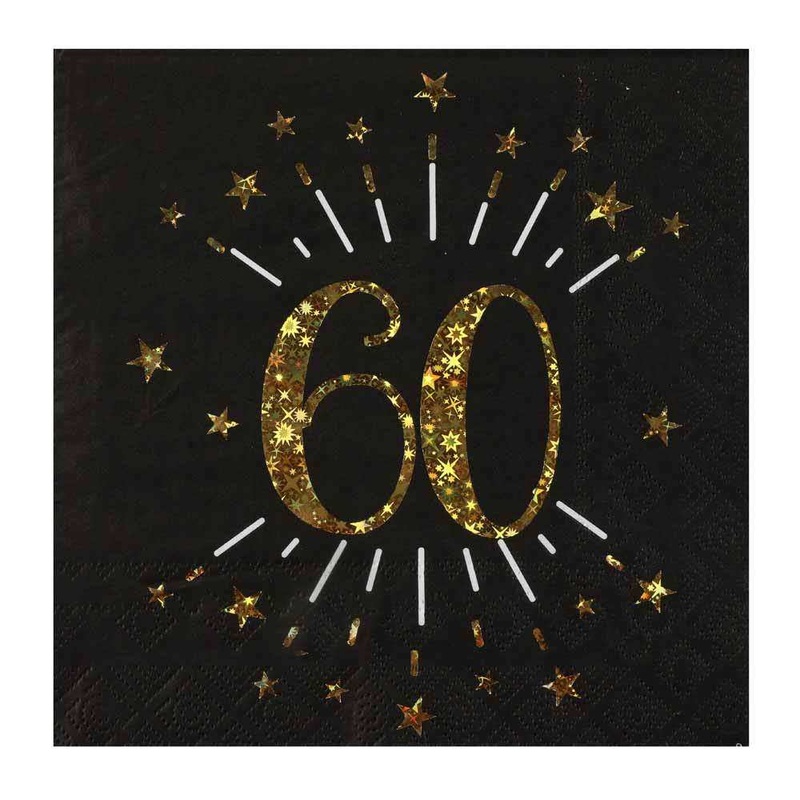 60th Birthday Black & Gold Sparkle Napkins (x10)