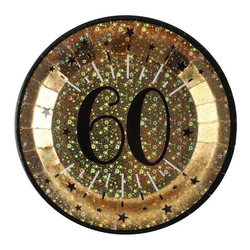 60th Birthday Black & Gold Sparkle Plates (x10)