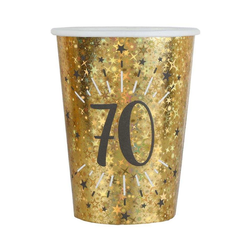 70th Birthday Black & Gold Sparkle Cups (x10)
