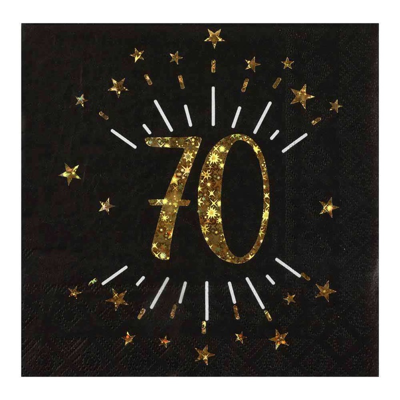 70th Birthday Black & Gold Sparkle Napkins (x10)