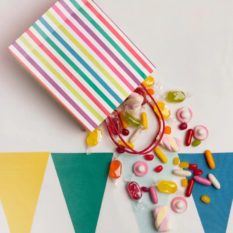 Colourful Striped Paper Party Bags (x8)